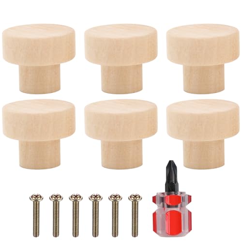 WOLMIK Lot de 6 boutons de meubles en bois, boutons de tiroir en bois, boutons de meuble, boutons en bois de 30 x 23 mm pour porte de placard, tiroir, placard, boîte à...