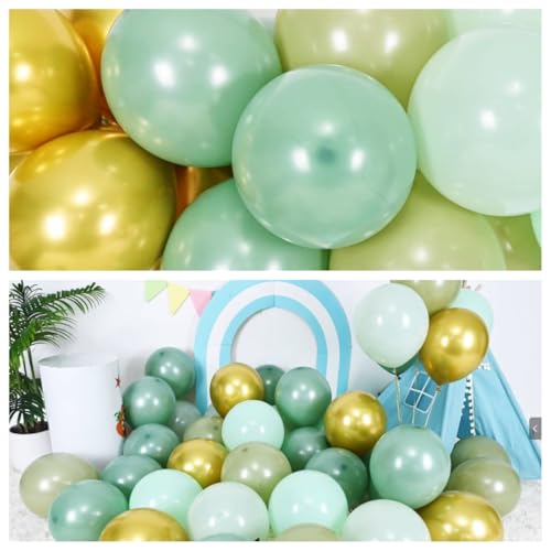 Image of Sage Green and Gold Balloons, Pastel Sage Gold Party Balloons, Eucalyptus Olive Mint Green Balloon for Baby Shower Birthday Engagement Wedding Anniversary Tea Party Round Boho Decorations