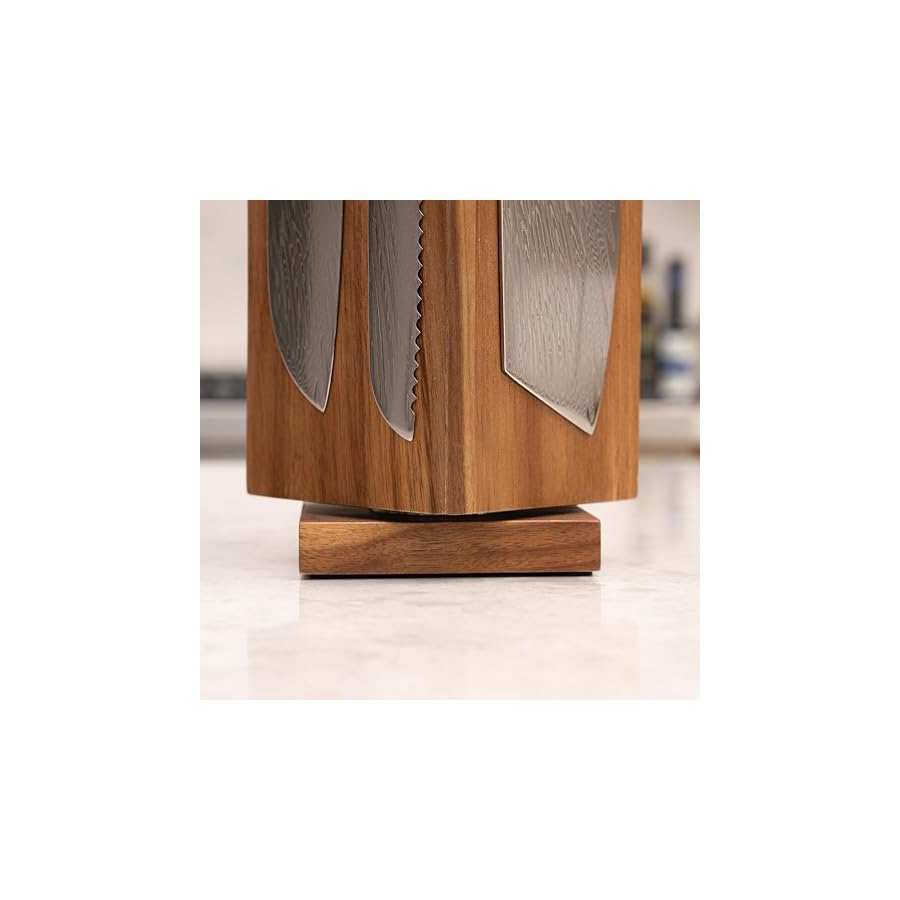 SENKEN-Rotating-Magnetic-Knife-Block-with-6-Steak-Knife-Slots-Acacia-Hardwood-360-Degrees-Rotation-Neodymium-Magnets-Universal-Knife-Holder-for-Kitchen-Counter-Block-with-Steak-Knife-Slots SENKEN Rotating Magnetic Knife Block with 6 Steak Knife Slots, Acacia Hardwood - 360 Degrees Rotation - Neodymium Magnets, Universal Knife Holder for Kitchen Counter (Block with Steak Knife Slots)