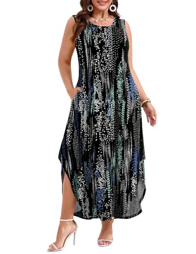 Image of JollieLovin Women Plus Size Summer Tank Maxi Dresses Sleeveless Causal V Neck Beach Long Dresses Swim Cover up (L-5X)