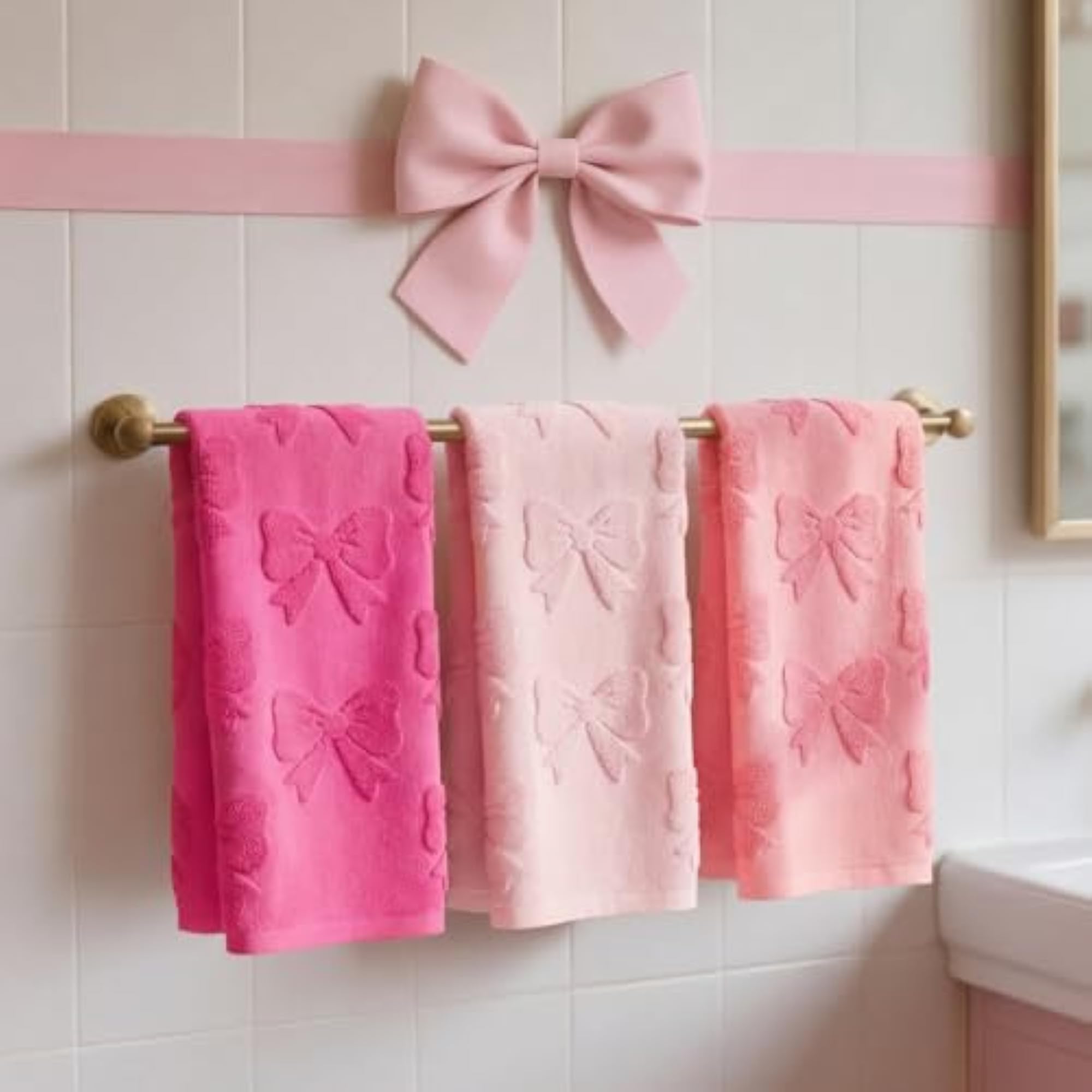 3 Pcs Pink Bow Hand Towels Set, Decorative Gift