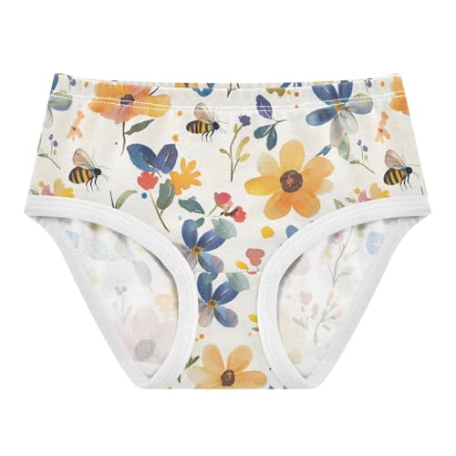 ZZKKO Watercolor Flower Bee Girls Underwear Toddler Panties for Girls Comfort Brief Size 2T-8Y