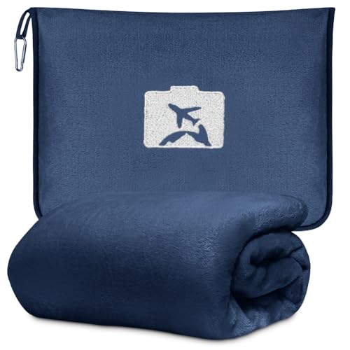Couverture de Voyage 2 en 1 Pour Avion et Voiture - Douce et Chaude Avec Housse à Bagages et Clip Sac à Dos - Coussin Transformable Ultra Légère