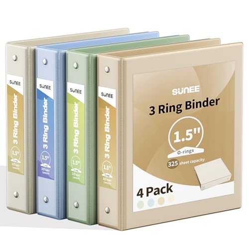 SUNEE Carpeta de 3 anillos de 1.5 pulgadas, paquete de 4 unidades, carpeta transparente de 1 1/2 pulgadas, sin PVC (se ajusta a 8.5 x 11 pulgadas) para carpetas escolares u oficina, carpeta estética