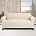SureFit Form Fit Stretch Morgan Loveseat Slipcover - One Piece Polyester/Spandex Elastic Slipcover, Machine Washable (Loveseat Box Cushion, Ivory Color)