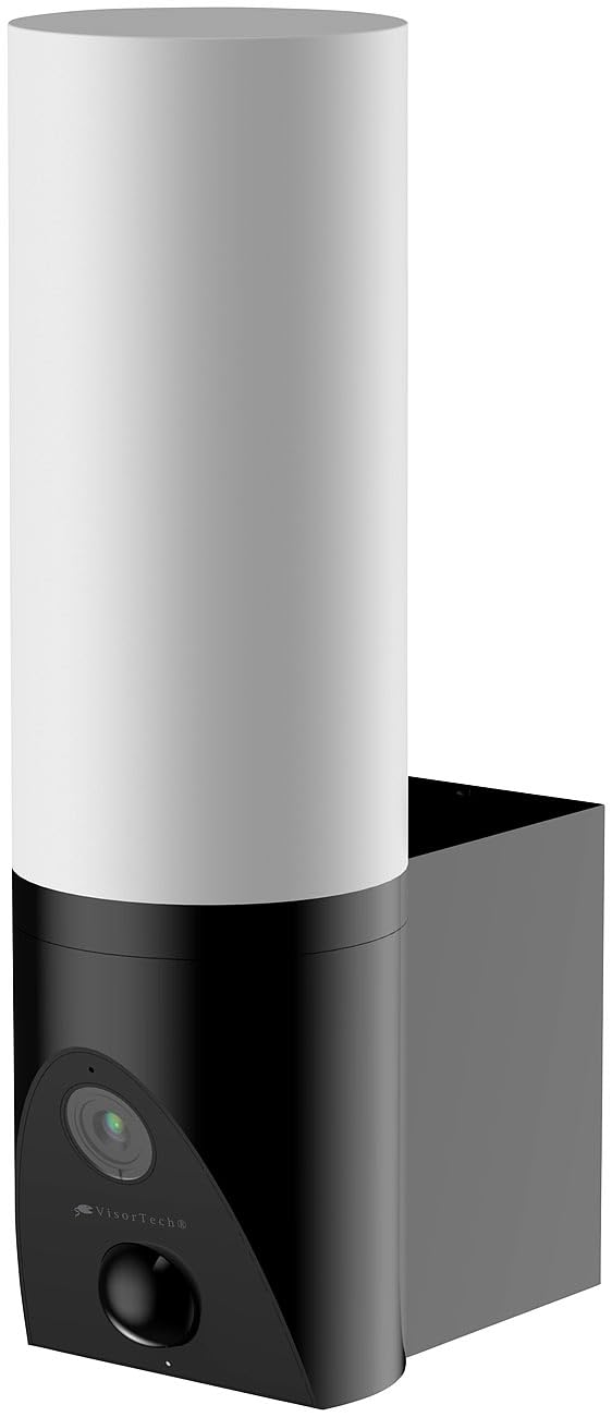 VisorTech Außenleuchte mit Kamera: LED-Außenwandleuchte & WLAN-2K-Kamera, PIR, Nachtsicht, App, schwarz (Outdoor Cam, Outdoor-Überwachungskamera WLAN, Funk Bewegungsmelder)