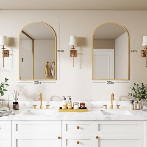Image of DUMOS Gold Metal Arch Vanity Rounded Rectangle Bathroom Mirrors for Over Sink Wall, 21x30 Inch Large Matte Mirror, Modern Decorative for Restroom, Farmhouse