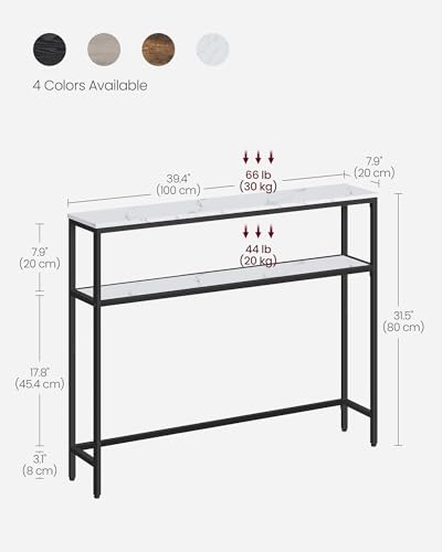 VASAGLE Console Table, 2-Tier Sofa Table, 7.9 x 39.4 x 31.5 Inches, Narrow Entryway Table, Modern Entry Table with 2 Shelves, for Living Room, Bedroom, Marble White and Ink Black ULNT131W59