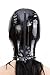 MFMYEE Bondage Latex Mask, BDSM Mask Fetish Head Hood Latex Cosplay Zipper Back, Open Eyes Mouth Face Cover (Black)