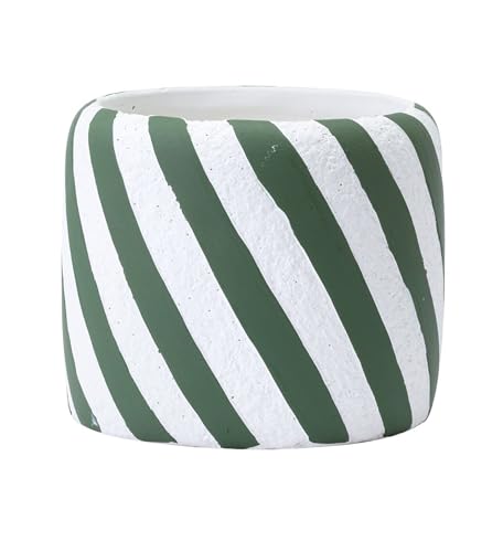 Napco 4.75 inch Green & White Diagonal Striped Planter Festive