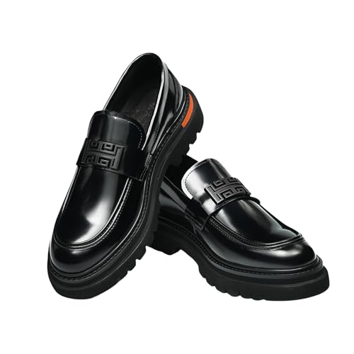 Men's Classic Penny Loafers, Burnished Leather, Low Top Dress Shoes with Metal Hardware, Brown