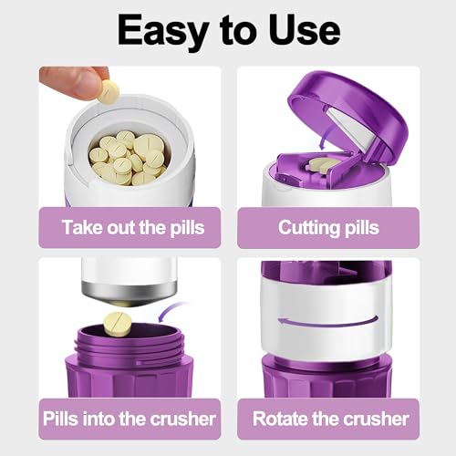 Image of DUBSTAR 3-in-1 Pill Crusher Pill Grinder, Pill Crusher Fine Powder with Brush, Pill Crushers for Elderly with Pill Cutter and Storage, Pill Cutter Splitter for Small or Large Pills (Purple)