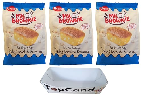 Mr. Brownie White Chocolate 3 x 200g Vorteilspaket Mit Topcandy Snack Schale, Saftiges Mini - Brownies Mit Weisser Schokolade, 8 Brownies Je Packung | Ideal Für Unterwegs, Büro & Zuhause