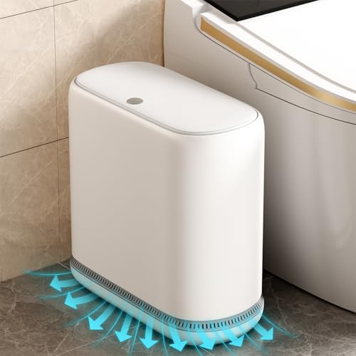 Small Bathroom Trash Can with Lid, 3 Gallon Slim Garbage Bin with Pop-Up Lid & Air-Pressure Bag...