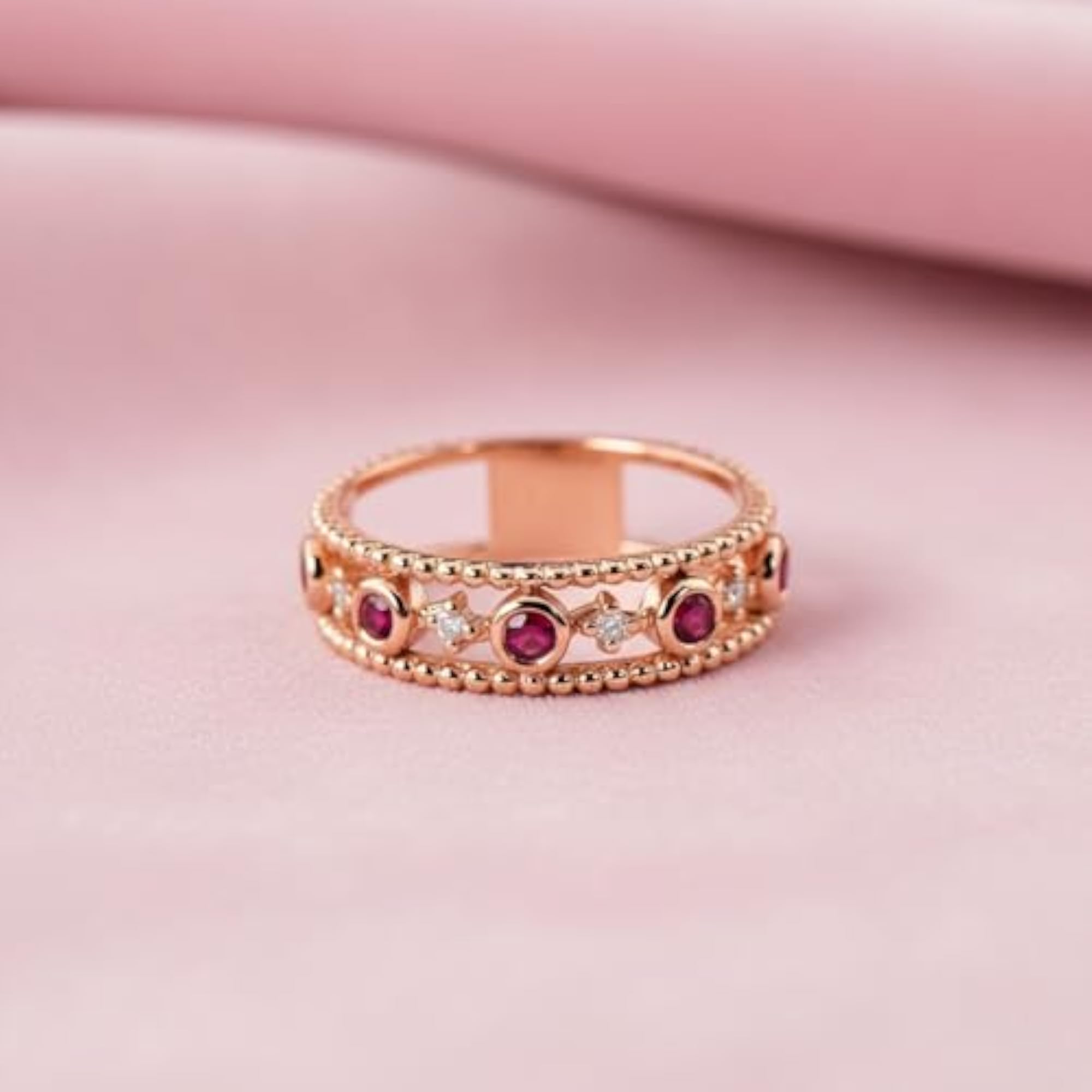 Rose Gold Plated Faux Ruby & Cubic Zirconia Ring