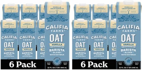 Califia Farms – Vanilla Oat Barista Blend Oat Milk,32 Oz,Shelf Stable,Dairy Free,Plant Based,Vegan,Gluten Free,Non GMO,Milk Frother,Creamer,Blue,(Pack of 12)