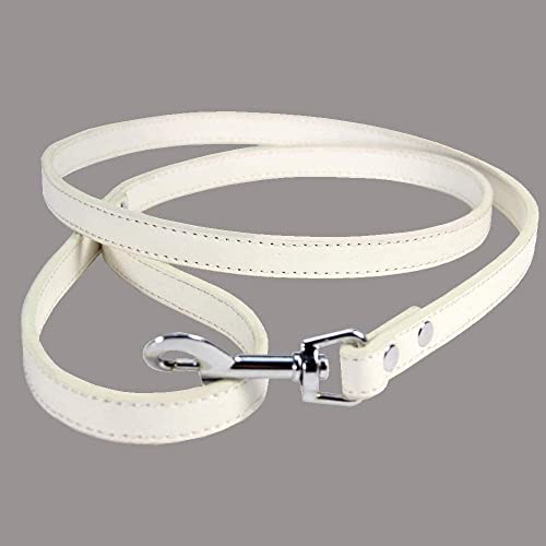 Kombiniertes Set aus Halsband und Leine aus lebendigem Leder für Welpen, kleine, mittlere und große Hunde (XL (Halsumfang 45-55 cm), weiß)