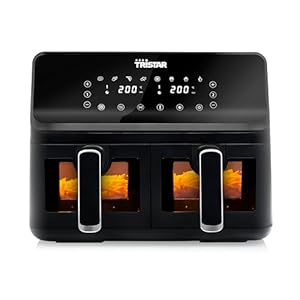 Tristar digitale airfryer FR-9040-2×4 L – 2 kg friet – 8 programma’s of handmatige instellingen – dubbele mand met patrijspoorten