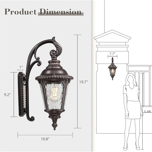 Image of Emliviar 19.7 inch Outside Wall Sconce Porch Light with Oil Rubbed Bronze Finish, Water Ripple Glass Front Door Wall Lighting for Yard, XE265B-S ORB-SW