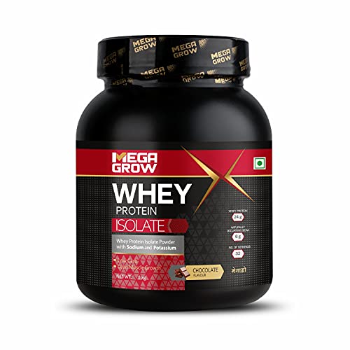 Megagrow Isolate Whey Protein Powder With Sodium & Potassium For Low Carbs & Lean Muscle | 24g Protein, 6g BCAA | Chocolate Flavor With No Sugar Added | Pack Of 1 Kg – 32 Servings. Megagrow Isolate Whey Protein Powder With Sodium & Potassium For Low Carbs & Lean Muscle | 24g Protein, 6g BCAA | Chocolate Flavor With No Sugar Added | Pack Of 1 Kg – 32 Servings.