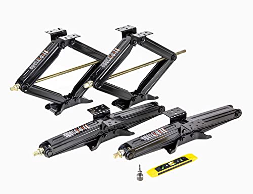 ROCKMAN 24' 7500lbs RV Camper Trailer Stabilizer Leveling Scissor Jacks with Wide Bow-Tie Base/Power-Drill Socket & Magnetic Level (Set 4)