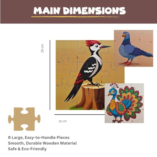 Image of 4 in 1, 9 Pieces Each, Cute Birds Wooden Jigsaw Puzzles for Kids 2+ Years, Educational Brain Teaser Toy, Birthday Gift for Toddlers & Preschoolers, Toys for 2 Year Old Boy