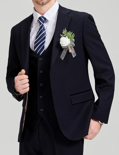 MoranX Men's Suits Slim Fit 3 Piece Wool Twill Formal Jacket+Waistcoat+Trousers Wedding Blazer Party2