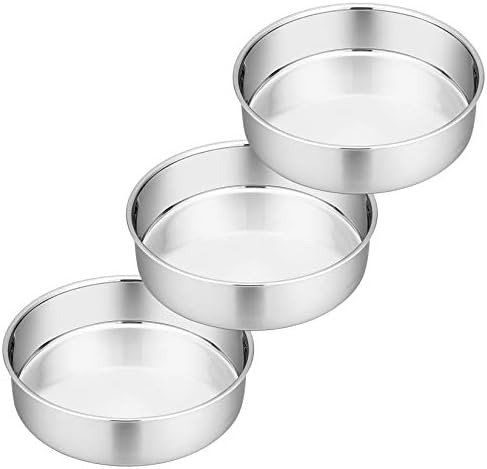 P&P CHEF 8 Inch Cake Pan Set, 3 Pcs Round Baking Pans Stainless Steel Layer Birthday Wedding Cake Pans, Fit Oven / Pots / Pressure Cooker, Non Toxic & Heavy Duty, Dishwasher Safe
