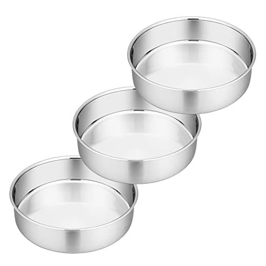 P&P CHEF 8 Inch Cake Pan Set, 3 Pcs Round Baking Pans Stainless Steel Layer Birthday Wedding Cake Pans, Fit Oven/Pots/Pressure Cooker, Non Toxic & Heavy Duty, Dishwasher Safe