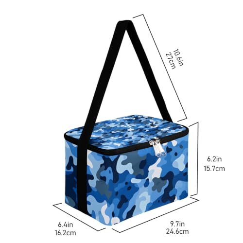 GzLeyigou Lunch Bags for Women Men 9 Cans,Camouflage Blue Hot & Cold Food Delivery Bag Insulated Grocery Bag Insulated Lunch Box Abstract Camo Skin Cooler Bag for Office Work Picnic Beach