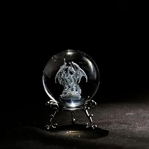 vskikris 2.36in 3D Laser Engraving Dragon Guardian of The Space Orb and Excalibur Dagger Blade Sword Figurine Crystal Ball Paperweight Cover