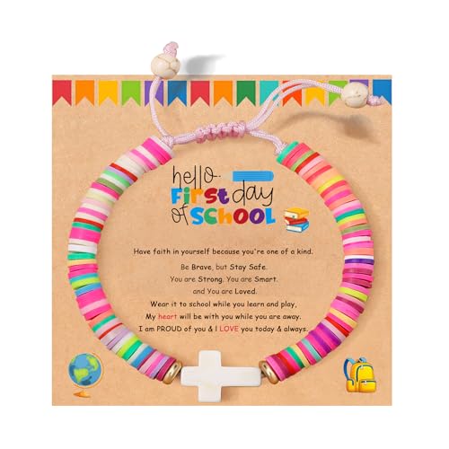 Image of First Day of School Gift Kindergarten Prek Bracelet Mommy and Me Bracelets Back to School Gifts Adjustable Cross Bracelets for Kids Girls Boys Jewelry Gift