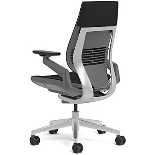 Steelcase Gesture Office Chair - Buzz2 Black Upholstered Wrapped Back Platinum Metallic Frame Medium Seat Merle Seat/Back/Arms (Dark/Light) Hard Floor Caster Wheels