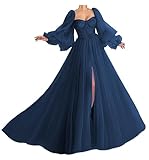 Ball Gown Navy Blue Prom Dress Puffy Sleeve Tulle Formal Evening Gowns Sweetheart Wedding Dress Size 8