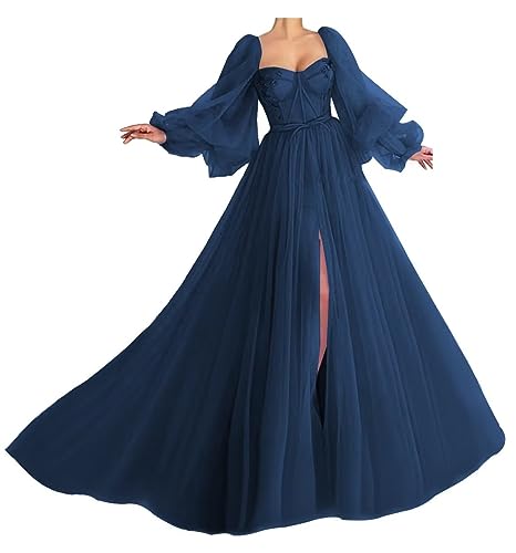 dark blue poofy dress Puffy Sleeve Prom Dresses for Women Ball Gown Sweetheart Tulle Wedding  Dress Princess Formal Evening Gowns Navy Blue Size 22 : Clothing, Shoes &  Jewelry