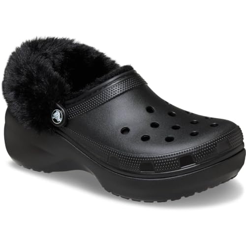 Image of Crocs Women's Classic Platform Fuzz Lined Clogs, Fuzzy Slippers