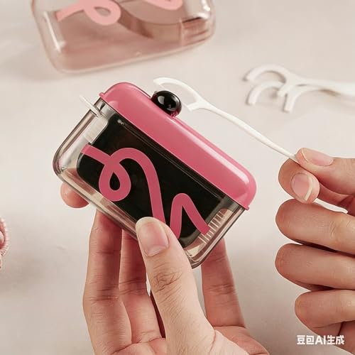 Image of Automatic Floss Dispenser Portable Dental Floss Holder Can Hold 50 Floss Picks - Hygienic Press and Pop Floss Dispenser Case - Refillable Travel Floss Case for Pocket, Purse and Car - Black Pink
