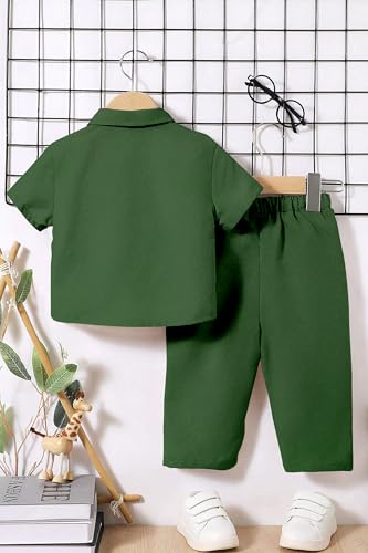 Image of Fashion Dream Boy's Cotton Blend Solid Co-ord Set|Clothing Set|Combo Set|Casual Wear|Coordinate Outfit for Boys|Shirt pant Set|Two-Piece Set