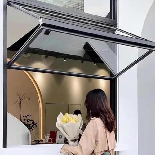 Ventana de servicio plegable de arriba a abajo, personalizada, de aleación de aluminio, con apertura de 85°, para food trucks con cerradura de seguridad para cafeterías.,21.6x39.3in/55x100cm