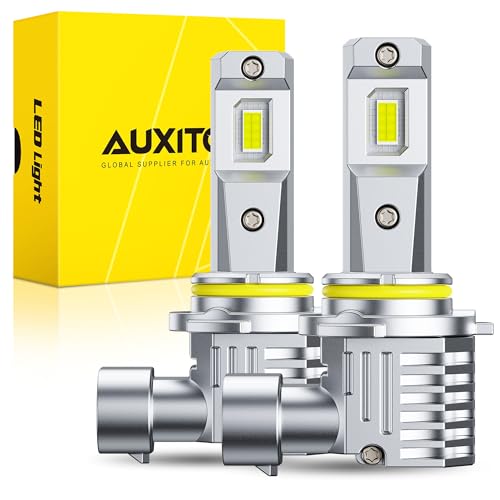 AUXITO 9005/HB3 Light Bulbs 50000LM 6500K White Direct Replacement 9005/HB3 LED Fog Light Bulbs Fanless Plug and Play CANbus Ready No Flicker Pack of 2