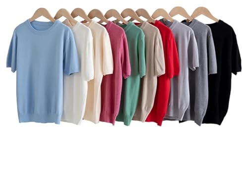 Men's Crew Neck Knitted Short Sleeve Wool Loose Half Sleeve Sweater Solid Color Pullover Tee Tops2