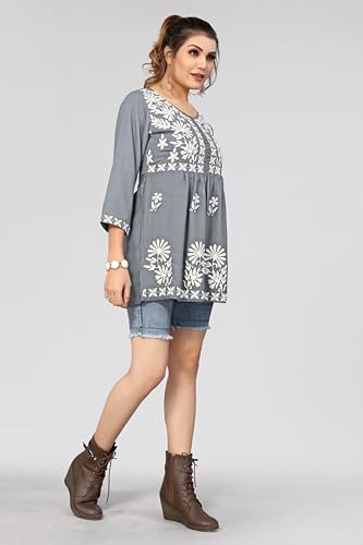 Bee M Pee Designer Short Kurti Tops for Jeans for Women I Chikankari Rayon Cotton Long Kurta Kurti for Women I Stylish wear Kurti top for Girls
