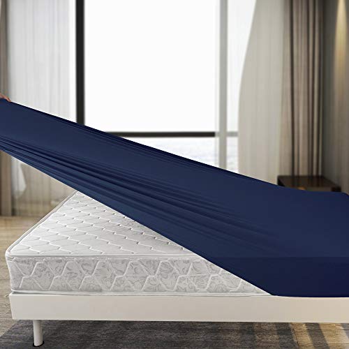 Stretch Full Size Fitted Sheet Only - Jersey Knit & Ultra Soft, Non-Slip, Snug Fit for Double/Full, Full XL or RV/Camper Full Sized Mattress or Box Spring (Deep: 5" to 16") - Navy