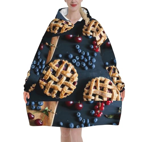 Sudadera tipo manta, manta de franela tipo pullover, sudadera con capucha tipo manta para mujer, tarta de frutos rojos