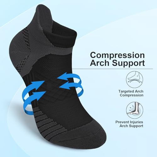 Iseasoo Compression Ankle Socks for Women & Men 6 Pairs - Plantar Fasciitis Cushioned Low Cut Running Socks with Arch Support4