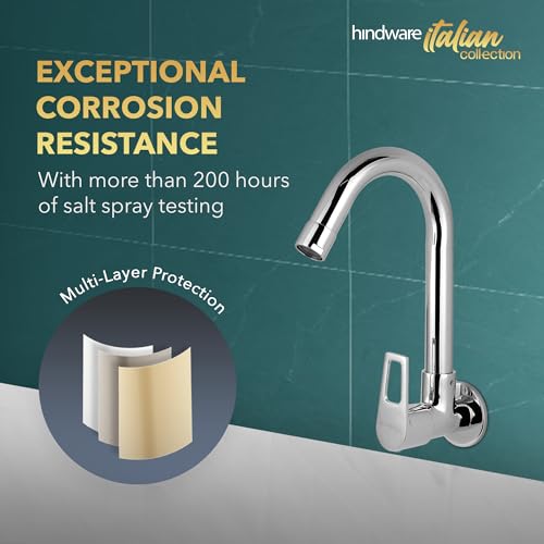 Image of Hindware Italian Collection Aspiro Range F570023CP Kitchen Sink Tap with Swivel Spout | Wall Mounted | Made of Brass | Mirror-Like Finish