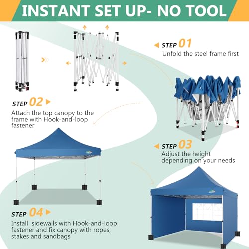 Image of COBIZI 10x10 Easy Pop Up Canopy Tent, Instant Commercial Outdoor Gazebo with 3 Sidewalls, Waterproof and UV Protection 50+ Event Shelter for Camping, Family Parties & Patio with 4 Sandbags,Light Blue