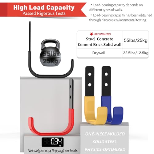 SunVFaFa Robuste Garagenhaken, schwerlast Wandhaken, J Garage Haken zum Aufhängen, Stahl-Wandhalterung Werkstatt Organizer für Aufbewahrung, Leiter, Werkzeuge, Gartengeräte (2 Stück,10cm, 22kg)
