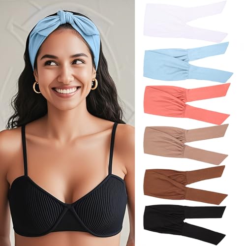 Image of 6 Pieces Headbands for Women Adjustable Knotted Headbands Non Slip Trendy Elastic Hair Bands for Women's Workout Sweat Head Bands Soft Headband for Yoga Running Sport