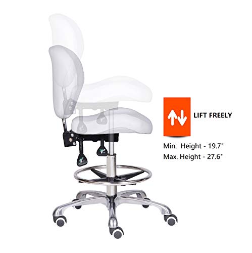 Kaleurrier Adjustable Stools Drafting Chair With Backrest & Foot Rest,Tilt Back,Peneumatic Lifting Height,Swivel Seat,Rolling Wheels,For Studio,Dental,Office,Salon And Counter,Home Desk Chairs (White) #TOP3